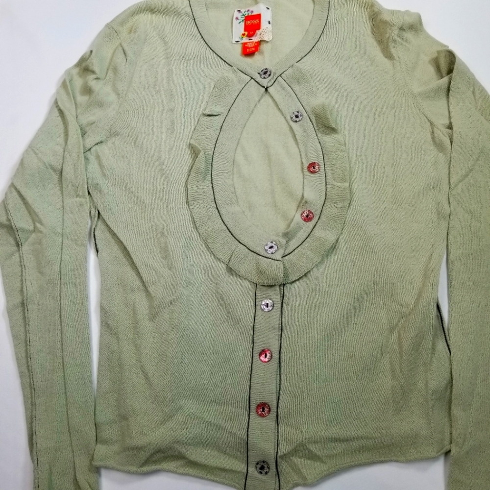 Vintage Hugo Boss Women's Long Sleeve Blouse Green Size M